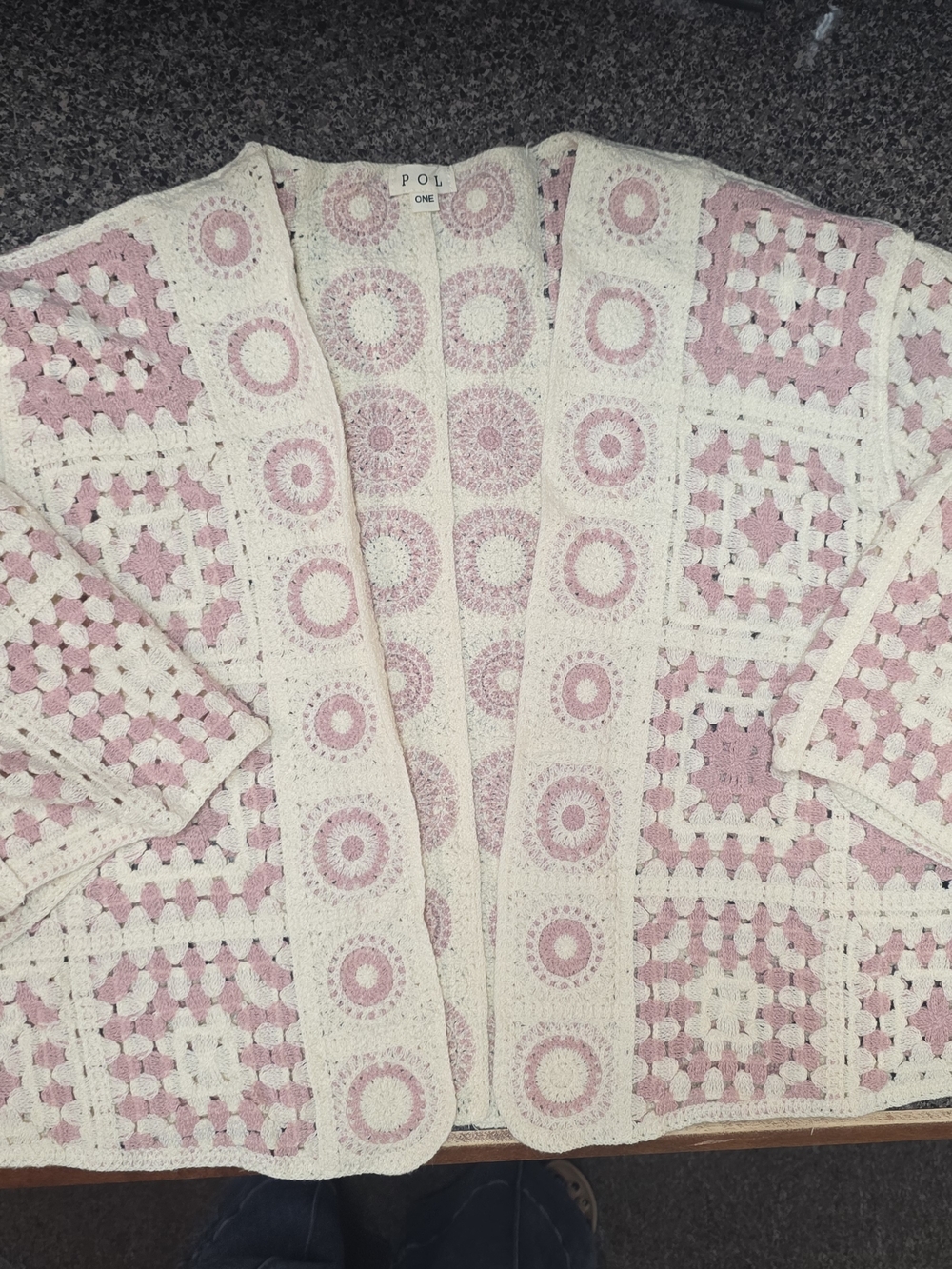 POL NWOT Pink & Cream Crochet Patchwork Cardigan Sweater